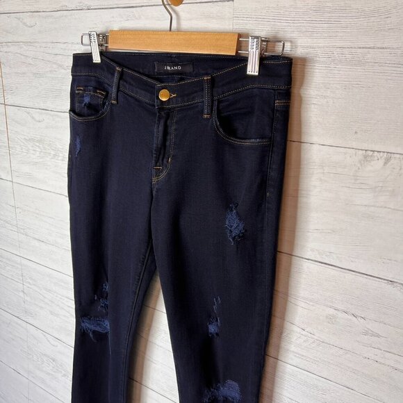 J Brand Jeans Womens Size 28 Dark Washed Cropped Distressed Indigo Exposure - Picture 9 of 16